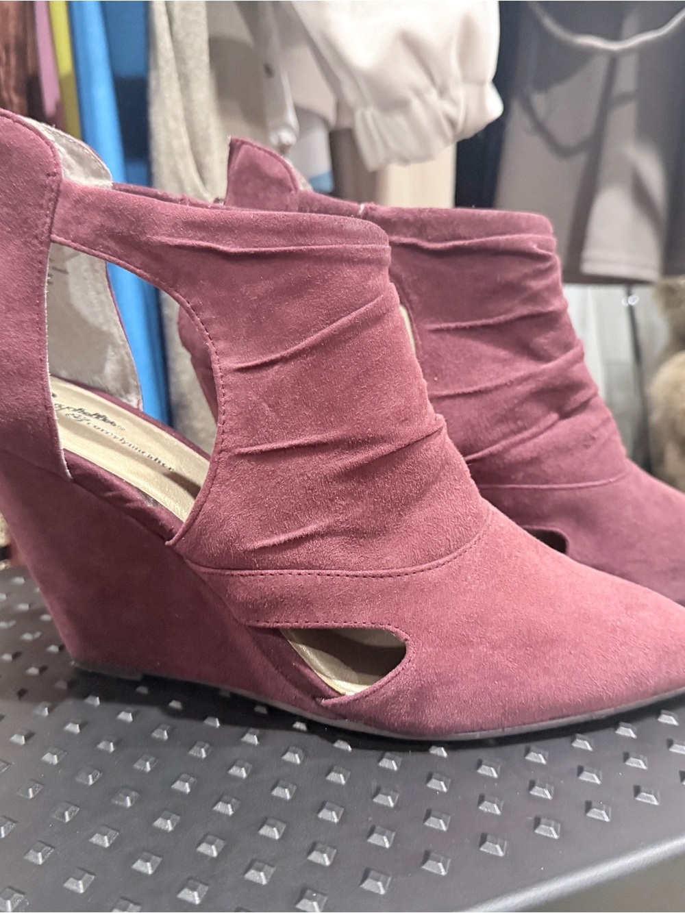 Seychelles Mauve Suede Cutout Wedge Booties